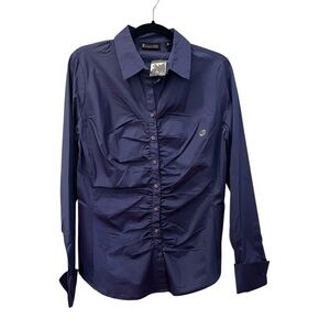 NWOT 7th Avenue Design Studio Cotton Blend Purple Ruched Blouse, Crystal Buttons